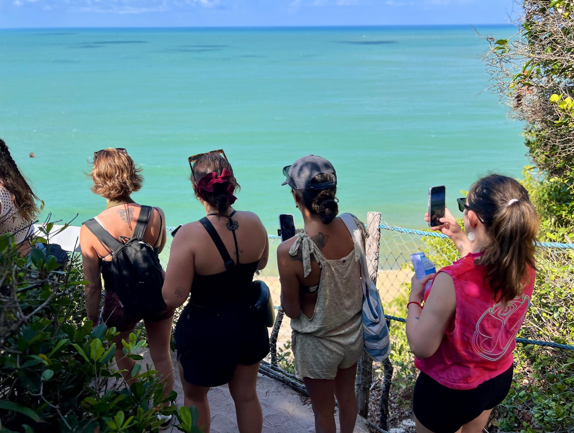 Grupo no mirante do Santuário Ecológico olhando o mar turquesa